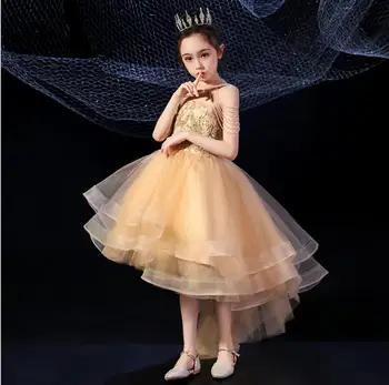Aukso Nėrinių Vaikams Mergaitėms Vestuvių Ilga Suknelė elegantiškas China Princess Šalis Inscenizacija Kalėdų Oficialų Suknelė Vakare Komunijos Drabužiai