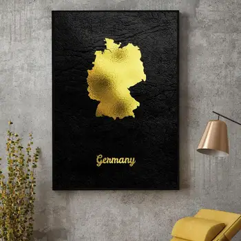 Aukso Žemėlapis Meno Vokietija Drobės Tapybos Sienos Menas Nuotraukas Spausdina Namų Dekoro Sienos Plakatas Apdaila Už Kambarį