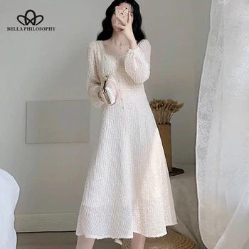 Bella Filosofija Naujas Vasaros Kieta Moteris Elegantiška Suknelė Ponios Aukšto Juosmens Aikštėje Apykaklės, Suknelės Moteriška Balta-line Vestidos