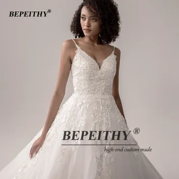 BEPEITHY-line Nėrinių Vestuvių Suknelės Moterims V Kaklo Spagečiai Dirželiai Vestuvinės Suknelės Rankovių Seksualus Oganza Vestuvių Suknelė 2020 m.