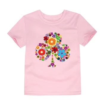 Berniukų marškinėliai mergaičių marškinėliai vaikams drabužių medvilnės vaikus, drabužiai, gėlės, Vasaros vaikų trumpas tee merginos tshirts gėlių viršūnės