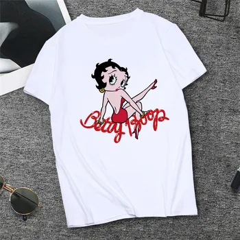 Betty Boop Spausdinti Vasaros Atsitiktinis O-kaklo Viršuje Moterų Marškinėlius Harajuku Streetwear Plius Dydžio Drabužių Moterims Streetwear White T-shirt