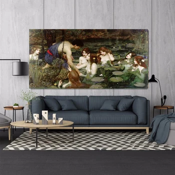 Citon William Waterhouse《Hylas ir Nimfos》Drobė, Aliejus, tapyba Meno kūrinius Nuotrauką Šiuolaikinės Sienų Dekoras Namų kambarį Apdaila