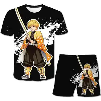 Demon Slayer Marškinėliai vaikams Juokinga 3D mergaičių Drabužius Japonijos Anime Kimetsu Nr. Yaiba Grafinis T-marškinėliai, šortai Mados kostiumą Streetwear viršų