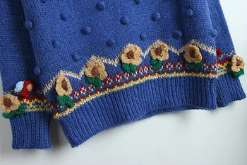 Derliaus O kaklo gėlių Megztinis Rudenį, Žiemą Megzti megztinis Megztinis gėlių trikotažas