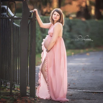 Don&Judy Seksualus V-kaklo Motinystės Šaudyti Suknelės Padalinta Priekiniai Nėštumo Fotografija Šifono Suknelė Nėščioms Moterims Maxi Suknelė Foto Prop