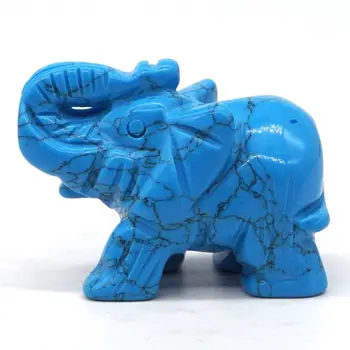 Dramblys Figūrėlės Amatų Raižyti Mėlynas Turkis Mini Gyvūnų Statula Dekoro Chakra Gijimo 2 Colių