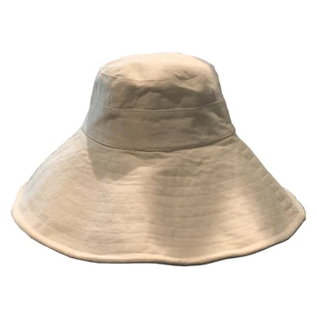 [EAM] 2021 Naujas Vasaros Apvalus Kupolas Didelis Hat, White vientisos Spalvos, Sulankstomas Žvejų Skrybėlę Moterų Mados 3 Colrs Banga, Visi-rungtynės JF869