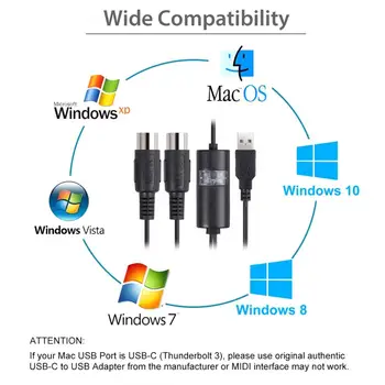 ESYNiC DIN MIDI USB Kabelis Adapteris Sąsaja 5-Pin, 1, 1 Out Kabelis Konverteris, Skirtas Mac KOMPIUTERĮ, Nešiojamąjį Muzikos, Fortepijono Klaviatūra 6.5 Ft
