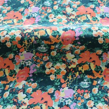 Etninės gėlių šilko audinio kokybės šilko krepo de chine suknelė marškinėliai medžiaga 100cm*114cm