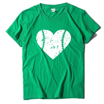 Grynos medvilnės moterų meilės beisbolo modelio spausdinimo marškinėliai atsitiktinis stilius nauja, T-shirt moterų top whtie