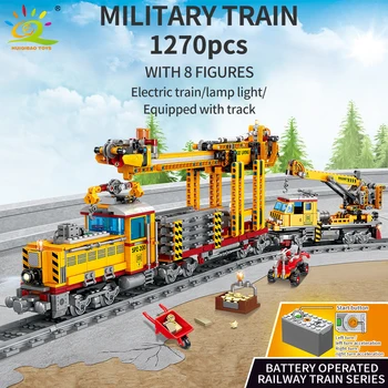 HUIQIBAO 1270pcs Miesto Krovininio Traukinio Geležinkelio Konteinerių Blokai Techninius Elektros Baterija Kelio Plytos Vaikų Žaislai