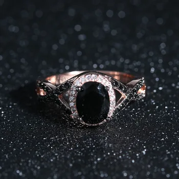 HuiSept Moterų Žiedai, Sidabro 925 Papuošalai Mergina Ovalo Formos Obsidianas Cirkonis Akmuo Piršto Sužadėtuvių Žiedą Vestuvių Priedai