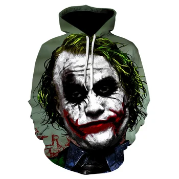 Joker Juokinga 3D Hoodie Helovinas Kvailai Šypsotis Megztinis ilgomis Rankovėmis Palaidinukė Mados Dangomis, Kietas Unisex Streetwear Mens Hoodies