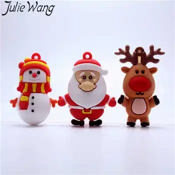 Julie Wang 20PCS Silikono Kalėdų Talismanai Už Keychain Animacinių filmų Kalėdų Senį Elnias Papuošalai Priėmimo Aksesuaras Key Chain Apdaila