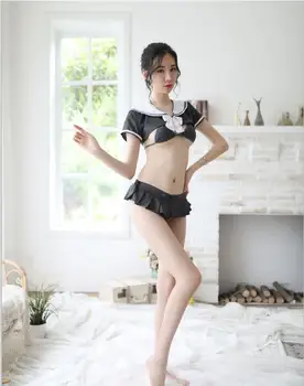 Kawaii Japonijos Moteriškas Apatinis Trikotažas, Seksualus Bikinis Mikro Mini Sekso Sijonas Žaisti Tris Taško Cosplay Lolita Kambarinės Apranga Lankas Seksualus Studentų Vienodas