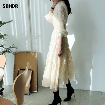 Korėjos vientisas Elegantiškas Nėrinių Apvalios Kaklo Ponios Suknelė 2021 M. Pavasarį, Rudenį Naujų Moterų Suknelės-Line Maxi Suknelė Vestido De Mulher