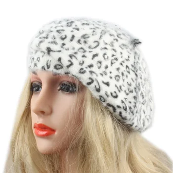 Mados Moterų Vilnonių Bžūp Beretė Ponios Leopardas Spausdinti Skrybėlę Prekės Atsitiktinis Merginos Rudenį ir Žiemą Šilta Megzta kepurė
