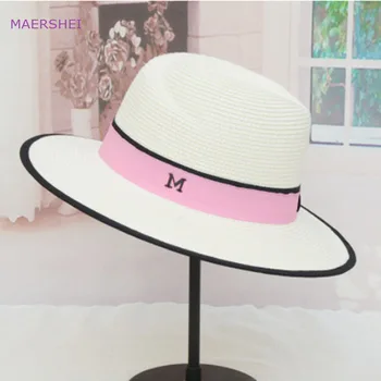MAERSHEI vasaros M standartas šiaudų skrybėlę skrybėlę ponios vasaros korėjos saulės, skrybėlę, paplūdimyje pavėsyje, balta džiazo skrybėlę banga