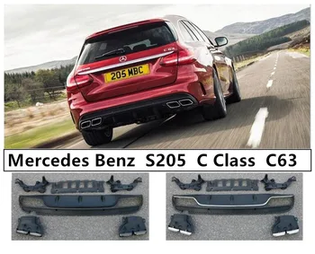 Mercedes Benz S205 C Klasės C63 C200 C260 C300-2019 Galinis Lip Spoileris & Exhause Aukštos Kokybės PP Bamperio Difuzorius