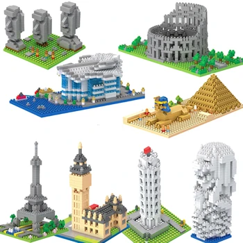 Mini Architektūros blokai, piramidės modelių kūrimo rinkiniai Pasviręs Pizos Eifelio Bokštas, Big Ben, micro plytų ekspertas nustato Romos Colosseo