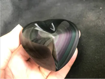 Natūralus vaivorykštinis obsidianas ranka raižyti širdis, kaip ir dovanos