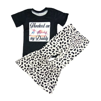 Naujas atvykimo laišką, komplektai, kūdikių mergaitės, raglan rankovėmis ir leopardas flare kelnės 2 vnt rinkinys vaikas hipster drabužiai, kostiumai su leopardas