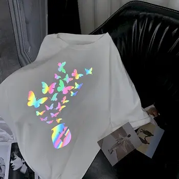 NiceMix marškinėlius vyrų drabužiai marškinėliai pora korėjos atspindintis drugelis spausdinti vyrų laisvi marškinėliai 2020 metų vasaros, nauja juoda balta viršūnės