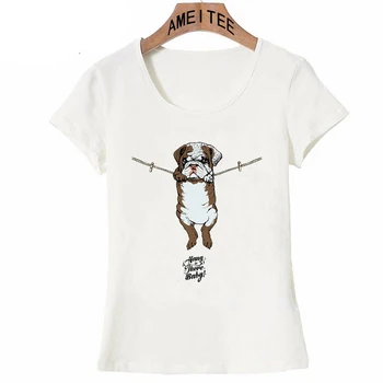 Pakabinti ten kūdikio anglų Buldogas T-Shirt Vasaros Mados Moterų Marškinėliai Juokingas Šuo Spausdinti Viršūnes Moterų Atsitiktinis Tees