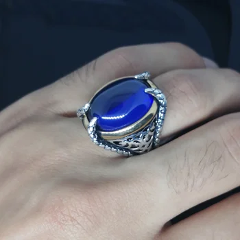 Sterlingas Sidabro Žiedas 925 Nekilnojamojo Pure Vyrai Akmuo Lapis Blue Dizainas Turkų Rankų Darbo Papuošalai
