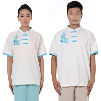 Taichi trumpomis Rankovėmis T-shirt Unisex Siuvinėjimo Kovos Menų Kung Fu Marškinėliai Vasaros Orui Kinų Stiliaus Mokymai Sporto Viršūnės