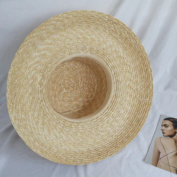 Vasarą butas šiaudų skrybėlę su dideliais kraštų lady šiaudų juostelės laivapriekio prancūzijos šviesą paplūdimio mados gegužinė saulės skrybėlę