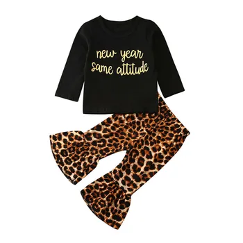 0-3Y Naujagimiai, Kūdikiai, Vaikai, Kūdikių Mergaitės Rudenį Laiške ilgomis Rankovėmis Viršūnes T-shirt Leopard Pynimas Kelnes Mergina Drabužių Komplektus 2vnt Komplektas