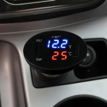 12V/24V Automobilinio Įkroviklio Įtampa/Temperatūros/Srovės Matuoklis Testeris, Skaitmeninis LED Ekranas, Dual USB Temperatūros Matuoklis Telefono Įkroviklis