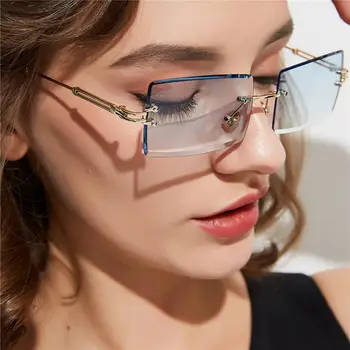 2020 mados mažas brand crystal akiniai nuo saulės frameless stačiakampio formos Akiniai nuo saulės Moterų ir vyrų gradientas lydinio UV400 akiniai