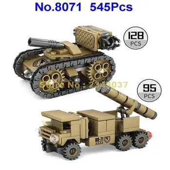 545pcs karinis tankas transporto priemonių transformuoti robotas ww2 sraigtasparnis automobilių 6in1 šarvuotos mecha blokai Žaislas