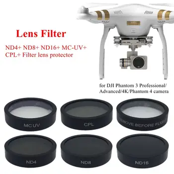 6pcs Fotoaparato Objektyvą UV+CPL+ND4/8/16 Filtras Apsaugoti DJI Phantom 4/Phantom 3 Pro/Advanced RC438