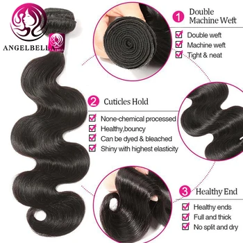 Angelbella Brazilijos Kūno Bangos Plaukai Ryšulių Natūralus Juodas Žmogaus Plaukų Pynimas 4 Ryšulius 26 28 30 32 Remy Hair Extension