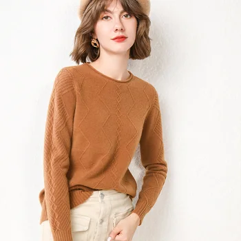 BARESKIY kašmyro megztinis moteriška nauja O-kaklo megztiniai megztinis kailis atsitiktinis ruožas vientisos spalvos ilgomis rankovėmis megztinis moteriški drabužiai