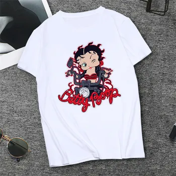 Betty Boop Spausdinti Vasaros Atsitiktinis O-kaklo Viršuje Moterų Marškinėlius Harajuku Streetwear Plius Dydžio Drabužių Moterims Streetwear White T-shirt