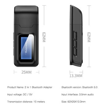 Bluetooth 5.0 Garso Imtuvas, Siųstuvas LCD Ekranas 3.5 mm AUX-Jack Stereo USB Dongle Belaidžio ryšio Adapteris, skirtas Automobilių PC TV Ausines