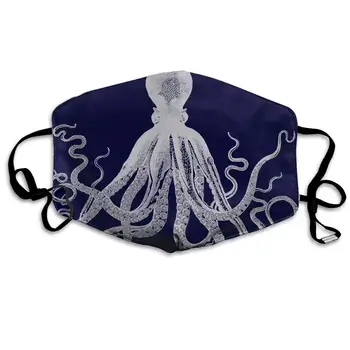 Burnos Kaukę Kasdien puošniai Apsirengti, Mėlyna Octopus Art Iliustracija Anti-dulkių Nagų Mufelinė, Plaunamas Daugkartinis Atostogų Pusė Veido Kaukės