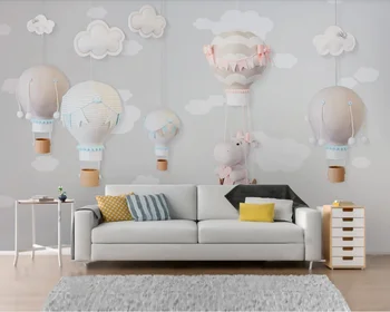 Custom high-end tapetai-Šiaurės šalių vaikų kambario tapetai geometrinis kalnų karšto oro baliono fono sienos