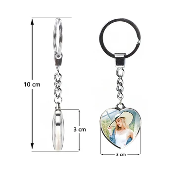 Custom keychain asmeninę nuotrauką dvipusis širdies keychain moterų automobilių šeima porą dovana mados kristalų, stiklo papuošalai