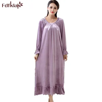 Fdfklak ilgai nightgowns sleepwear suknelė moterims naktį suknelė plius dydžių, pavasarį, rudenį naujų aksomo moterų sleepwear naktį dėvėti Q1468