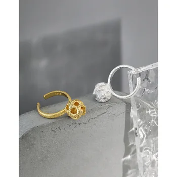 Korėjos nedaug smulkių grūdelių tekstūros perdėta tekstūros S925 Sterlingas Sidabro Žiedas moterų žiedas tuščiaviduris kamuolys 18K aukso danga