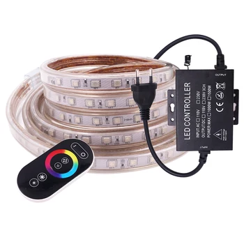 LED Juosta RGB 5050 220V 240V 60LED Vandeniui su 1500W Disko kontroleris RF Jutiklinis Nuotolinio LED Juostos Šviesos Virvė Namų Puošybai