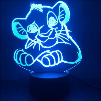 Liūtas Karalius Simba Pav 3D Lempos Disney Animacinių filmų LED Touch Jutiklio Spalva Keičiasi naktinė lempa Vaikams, Vaiku, Miegamojo, Stalo Lempa