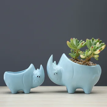 Mielas Animacinių Filmų Keramikos Miniatiūriniai Rhino Vazonas Porceliano Raganosio Augalai Jardiniere Dekoro Naujovė Ornamentu Amatų Reikmenys