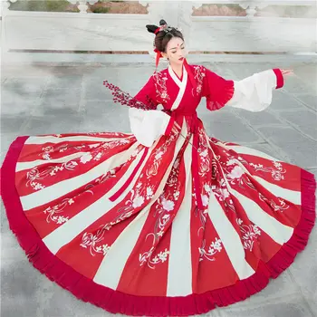 Moterų Hanfu Kinijos Tradicinės Liaudies Kostiumas Mergina Han Dinastijos Šokių Drabužiai Lady Siuvinėjimo Pasakų Senovės Rytų Princesė Kostiumas